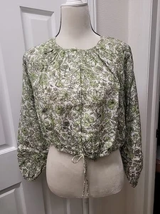 J CREW WOMEN'S FLORAL, PUFF LONG SLEEVES, SPRING LINEN CROP TOP Sz L NWT - Picture 1 of 9