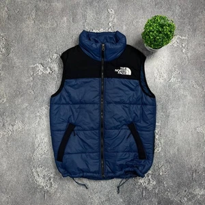 Chaleco acolchado vintage Y2K The North cara abajo azul y negro chaqueta para hombre talla S - Imagen 1 de 17
