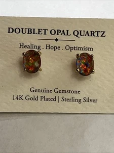 Doublet Opal Quartz stud earrings NEW - Picture 1 of 8