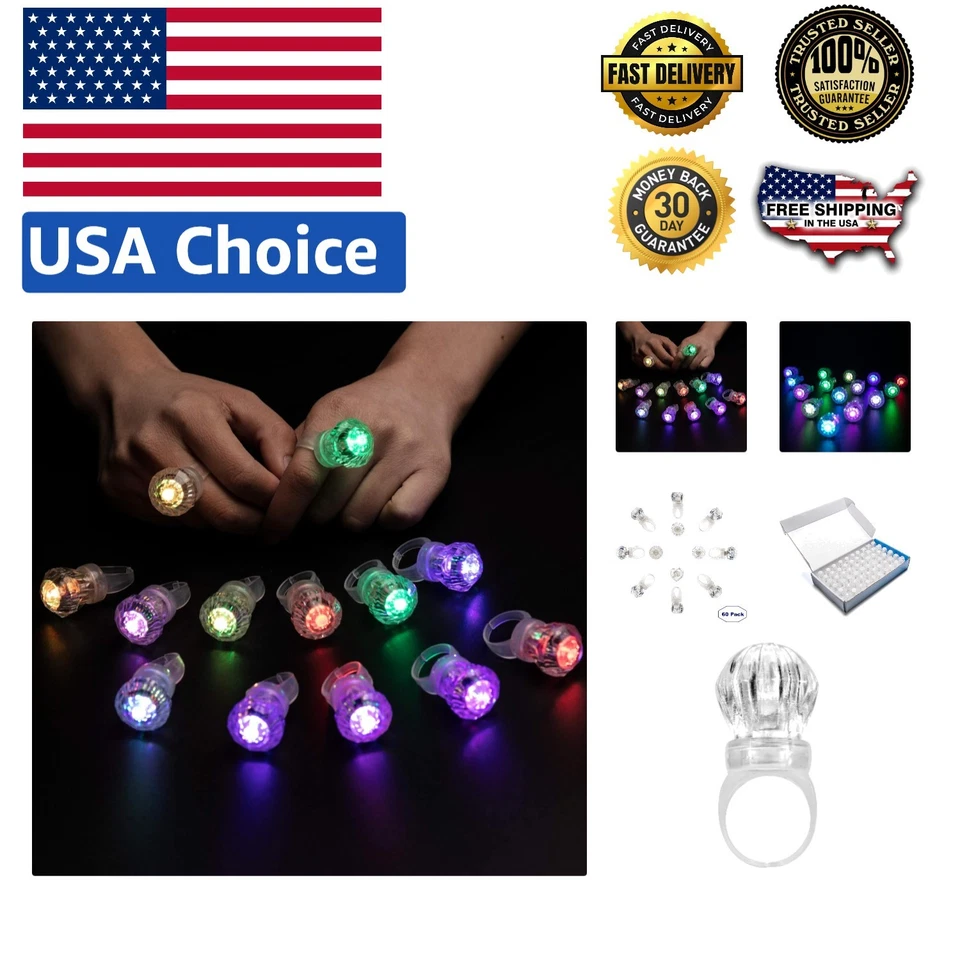 Kids Midafon 60 Pack LED Glow Rings Light up Flashing Plastic Diamond