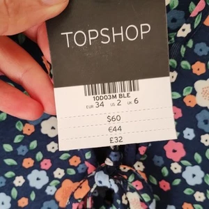 BNWT New Tags TOPSHOP Indie Lace-up Floral Knee Length Dress 8 6 10 stretchy - Picture 1 of 9