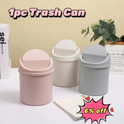 Cover Desk Dustbin Desktop Bin Mini Trash Can Garbage Storage Box Pen Holder - Image 1 of 4