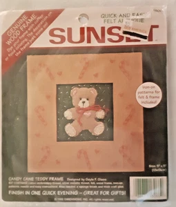 Vintage Sunset CANDY CANE TEDDY FRAME Cross Stitch Kit Sewing Christmas Bear H - Picture 1 of 2