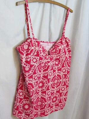  Liz Lange Maternity Tankini Top XL Pink White Geo Spaghetti Strap Soft Bra - Image 1 of 4