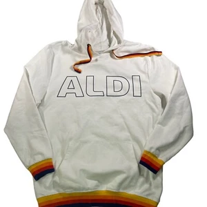 Aldi Gear Mens White Orange Long Sleeve Pockets Casual Pullover Hoodie Size M - Picture 1 of 7