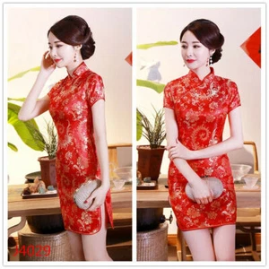 Chinese Traditional Short Cheongsam Womens Silk Satin Dress Prom Qipao S to 6XL - Picture 1 of 6