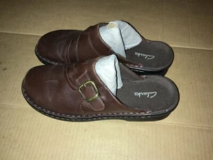 Zoccoli donna Clarks mules in pelle marrone fibbia slip on taglia 9M - Foto 1 di 5