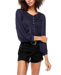 Top de algodón tejido Free People Cool Meadow, azul marino, talla S - Imagen 1 de 16