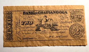 Civil War Era - 1863 BANK OF CHATTANOOGA TWO DOLLAR Bearer Note Facsimile Money - Picture 1 of 4