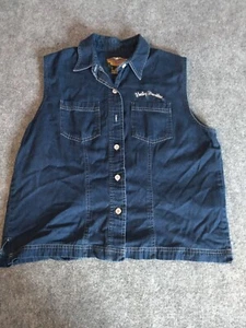 Harley Davidson Denim Button Down Blue Vest Women's Size: XL - Picture 1 of 8
