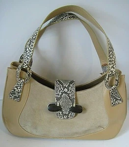 TOD'S VINTAGE Beige Suede Leather And Snake Shoulder Hand Bag - Picture 1 of 9