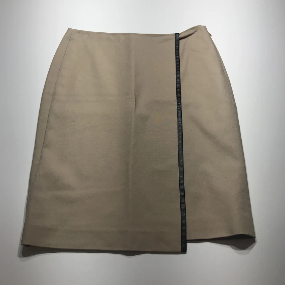 Traje Falda Anne Klein Mujer Talla 0 Bronceado Imitación Envoltura Cuero Borde Lápiz Foto 1 de 4