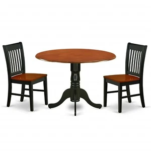 3pc dinette set round kitchen drop leaf table + 2 wood seat chairs cherry black - Picture 1 of 12