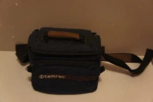VTG Tamrac Camera Bag Dark Blue Canvas Brown Suede Handle Padded, Shoulder Strap - Picture 1 of 17