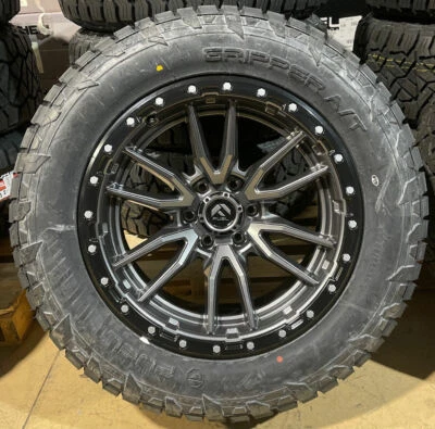 20x10 Fuel D680 Gray Rebel Wheels 33" AT Tires 8X170 Ford Super Duty F250 - Image 1 of 4