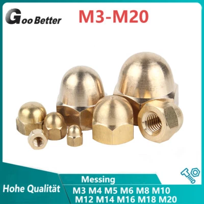 Hutmuttern Messing DIN 1587 Sechskant Schutzkappen M3 M5 M6 M8 M10 M12 M14/16/20 - Bild 1 von 4