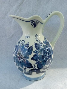 Vtg Delft Blue Holland Blue & White Floral Painted Pitcher - Picture 1 of 4