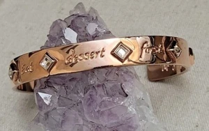 MARY KAY Facet Rhinestone Rose Gold Tone Cuff Bracelet Eat Dessert First - Picture 1 of 8