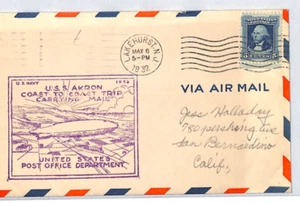 USA AIRSHIP USS AKRON Air Mail Cover 1932 Coast to Coast Flight Lakehurst LZ341 - Picture 1 of 12