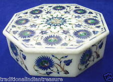 5"x5"x2" White Marble Top Jewelry Storage Box, Lapis Stone Floral Arts Gifts Dec