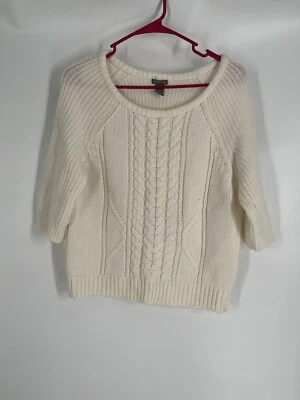 CHARLOTTE RUSSE women's XL white cable knit sweater 3/4 sleeve preppy - Image 1 of 4