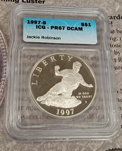 1997 S $1 PCGS PR67DCAM JACKIE ROBINSON TP-4294 - Picture 1 of 2