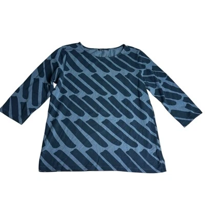 Camiseta Marimekko Top Talla S Negra Gris Estampado Abstracto Algodón Manga 3/4 Retro Foto 1 de 4