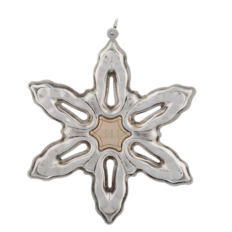 Gorham 1986 Plata Esterlina Oro Navidad Adorno Copo de Nieve 925 Decoración Vintage Foto 1 de 4