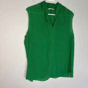 CAbi Silk Blend Sleeveless Blouse Womens L Green Black Gray Geometric Flowy - Picture 1 of 8