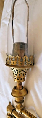 Welsbach Gas Light Sconce Antique Brass Swing Arm Glass With Chimney Victorian - Image 1 of 4