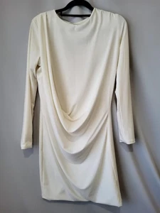 By Johnny White Cream Long Sleeve Gathered Front Dress Size 10 - Picture 1 of 5