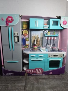 Kitchen Playset with Light & Sound for 18” Doll, Turquoise, New, Ages 5+ - Picture 1 of 7