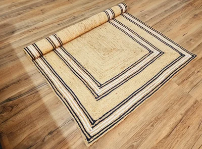 Rug Hand Braided Jute Rectangle Eco Friendly Area Rug Rustic Look Modern Rug - Image 1 of 4