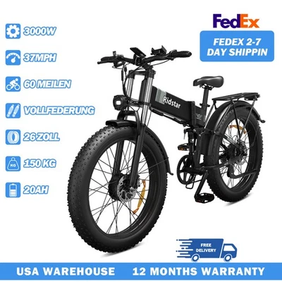Bicicleta elétrica 3000W 52V 20Ah 26" pneu gordo mountain e-bike suspensão dupla EMTB - Imagem 1 de 4