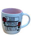 Coffee mug Good Morning Beautiful 12 oz white red roses pink inside
