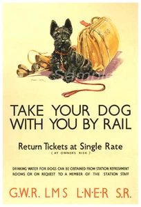 VINTAGE TAKE YOUR DOG BY RAIL A4 POSTER PRINT - Picture 1 of 1