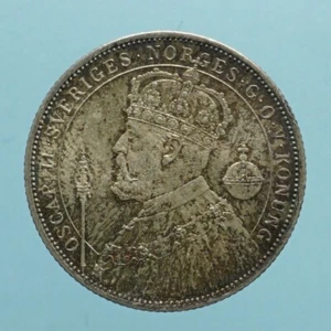 SVEZIA OSCAR II 2 KRONOR 1897 SILVER JUBILEE SILVER COIN SWEDEN EUROPE STATE (2) - Imagen 1 de 2