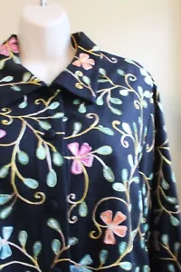 David Brooks Womens L Jacket Wool Kashmiri Chainstitch Floral Pastel on Black LS - Picture 1 of 7