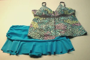 Free Country Tankini Top 1X (16W-18W) & NEW Catalina Swim Skirt 2X (18W-20W) NWT - Picture 1 of 15