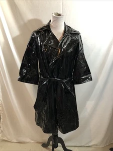 Kenar Black Patent Leather 3/4 Sleeve Coat - Womens 6, Bust 20.5”, Length 36” - Picture 1 of 3