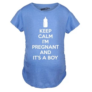 Maternity Keep Calm Im Pregnant and Its a Boy Shirt Funny Pregnancy Announcement - Picture 1 of 6