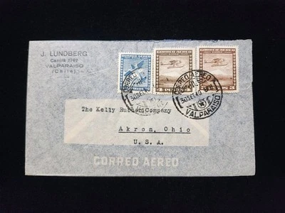1940 Censurado Valparaíso, Chile Capa Correio Aéreo Para Akron, Ohio, EUA - Imagem 1 de 2