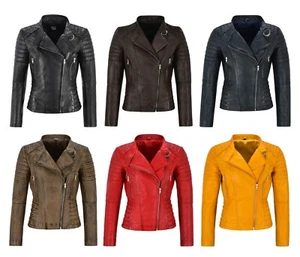 Damas Chaqueta de Cuero Clásica Motociclista Moda Estilo 100% CUERO REAL Chaqueta 9393 - Imagen 1 de 36