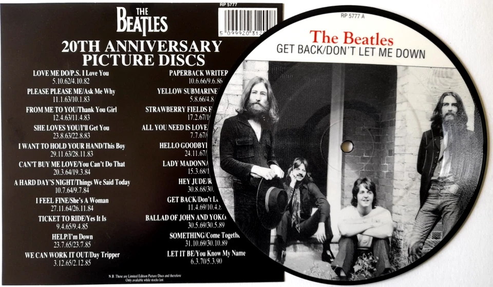 MINT! Beatles Picture Disc 7" Vinyl Get Back The 20th Anniversary Days + Insert - Image 1 of 2