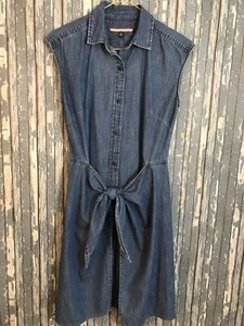 tommy hilfiger denim dress womens size xs button down tie wrap front sleeveless - Picture 1 of 7
