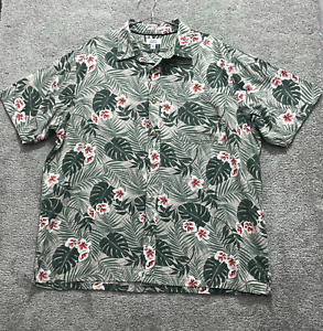 Croft & Barrow Button Up Shirt Men Size XXL White/Green Plant Print Short Sleeve
