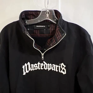 Sudadera para hombre Wasted Paris L negra embudo jarra con área de cuello a cuadros rojos - Imagen 1 de 11