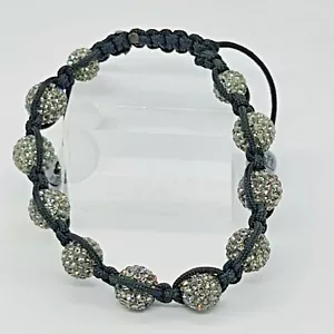 Lucet Mundi Silver Crystal and Hematite Black Braided Adjustable Bracelet - Picture 1 of 3