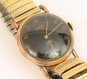 VINTAGE EBERHARD & CO 17 JEWELS VINTAGE GOLD TONE WRIST WATCH BLACK FACE RUNNING - Picture 1 of 2