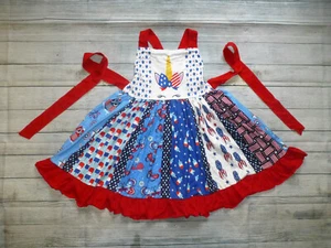 NEW Boutique Unicorn 4th of July Patriotic Girls Sleeveless Ruffle Twirl Dress - Picture 1 of 12